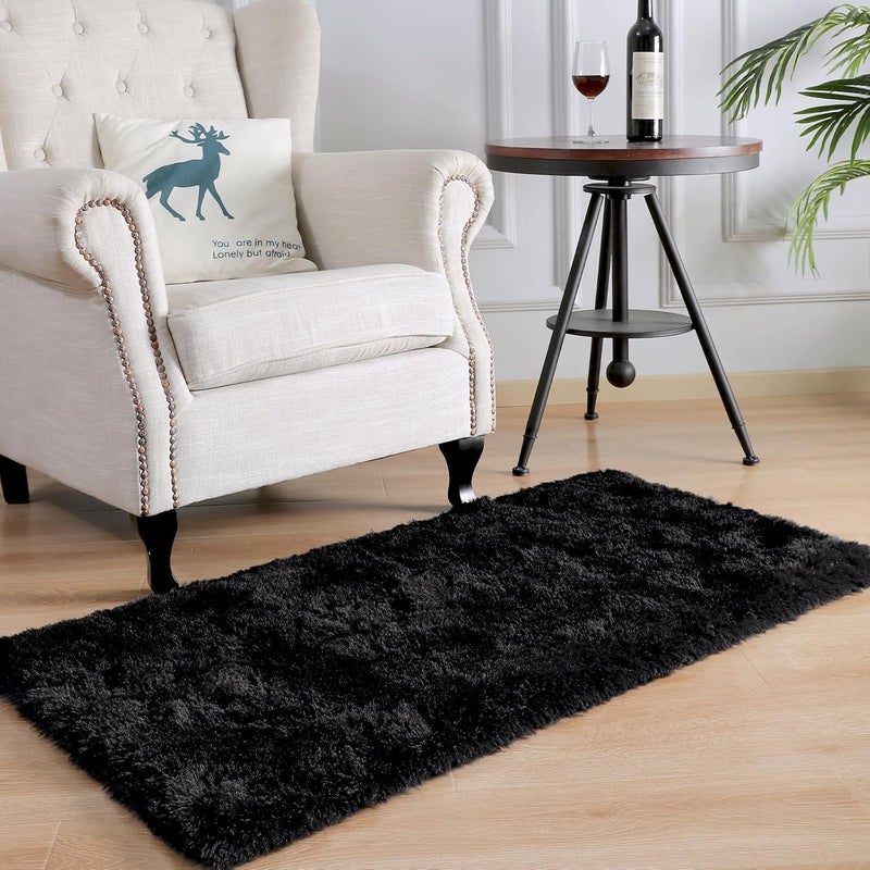 HOMORE Runner Rug 2x4 Black Rug for Bedroom, Fluffy Runner Rugs for Hallway Bedside, Long Rugs for Living Room Kids Room, Soft Carpet for Dorm Indroor Entrance - Image 2